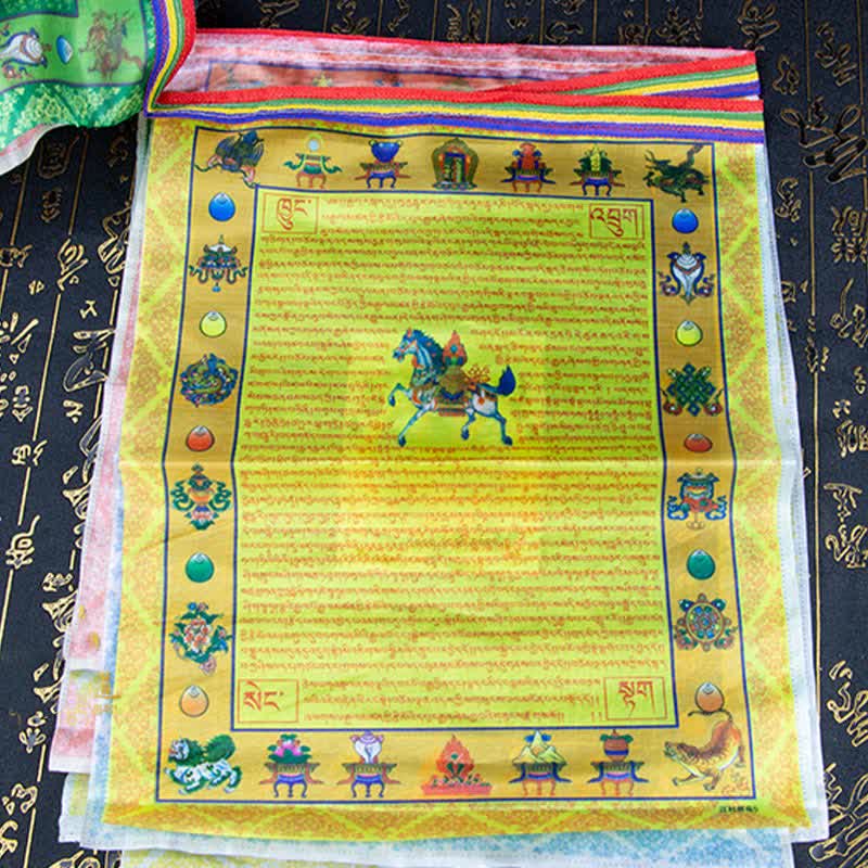 Karma Stone Tibetan 5 Colors Windhorse Buddha Tara Scriptures Healing Auspicious Outdoor Prayer Flag