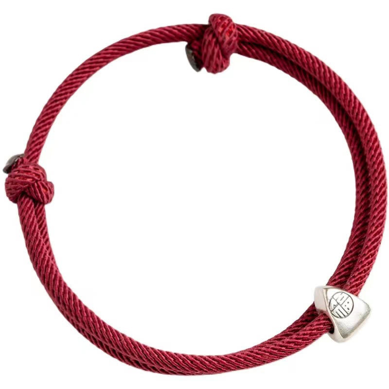 Karma Stone 925 Sterling Silver Fu Character Blessing Handmade Braided Bracelet