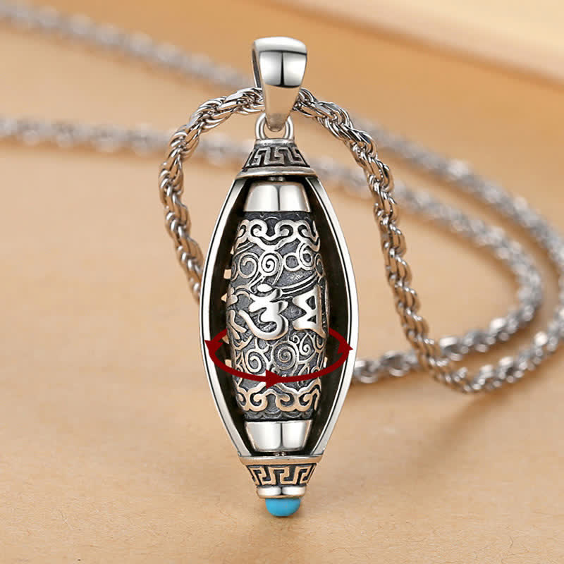 Karma Stone Tibet Om Mani Padme Hum Protection Necklace Rotatable Pendant