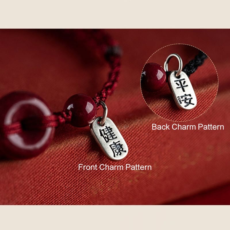 Karma Stone Handmade Cinnabar Peace Buckle Safe and Healthy Charm Blessing String Bracelet Anklet