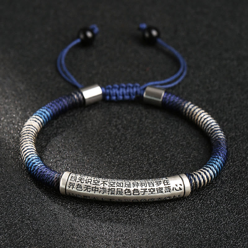 Karma Stone 999 Sterling Silver Heart Sutra Calm Handmade Braided Bracelet