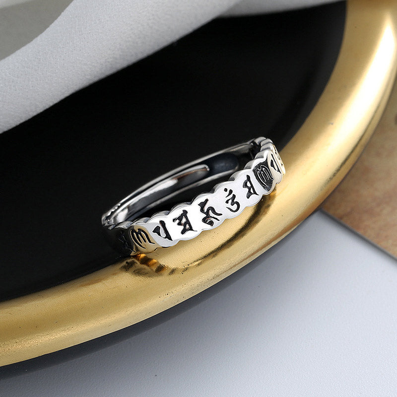 Karma Stone 925 Sterling Silver Six True Words Calm Wisdom Ring