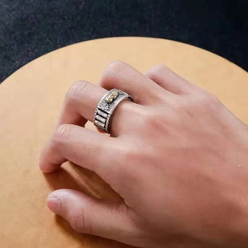 Karma Stone Lucky FengShui PiXiu Wealth Prayer Wheels Couple Ring