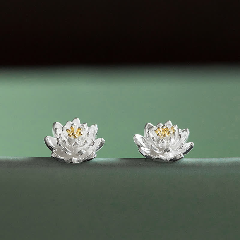 Karma Stone 925 Sterling Silver Lotus Flower Balance Earrings