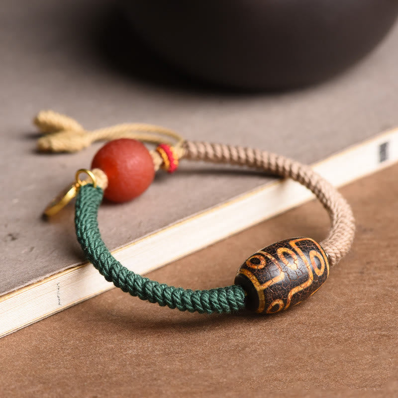 Karma Stone Handmade Tibetan Nine-Eye Dzi Bead Wealth Rope Bracelet
