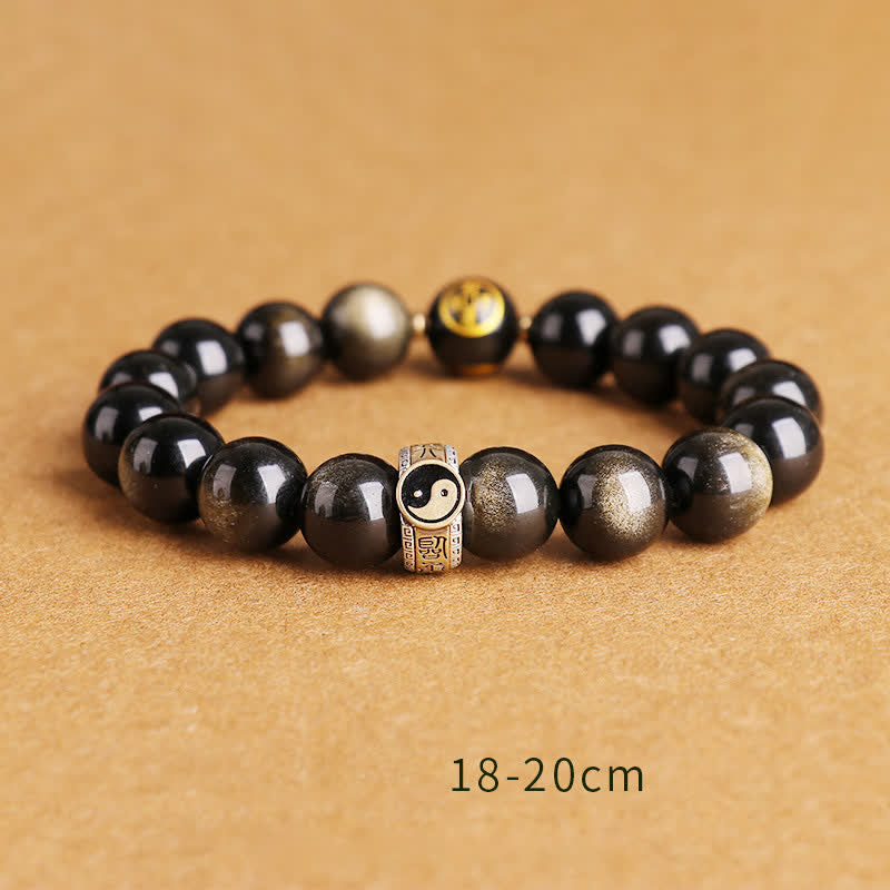Karma Stone 925 Sterling Silver Black Obsidian Gold Sheen Obsidian Silver Sheen Obsidian Yin Yang Protection Bracelet