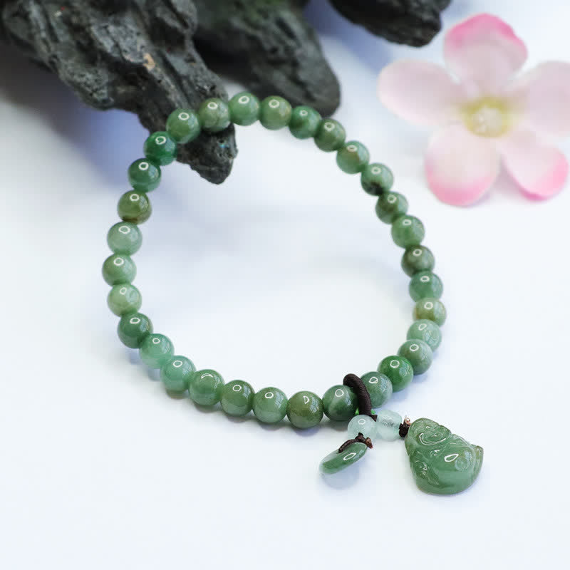 Karma Stone Laughing Buddha Cyan Jade Healing Bracelet