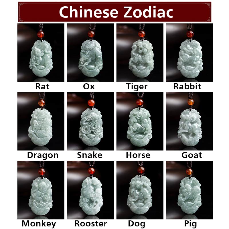 Karma Stone Natural Jade 12 Chinese Zodiac Sucess Pendant Necklace