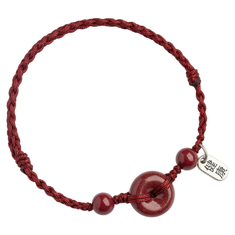 Karma Stone Handmade Cinnabar Peace Buckle Safe and Healthy Charm Blessing String Bracelet Anklet
