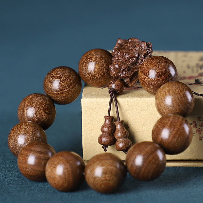 Karma Stone Rosewood Green Sandalwood Small Leaf Red Sandalwood Agarwood Dragon Carved Protection Bracelet