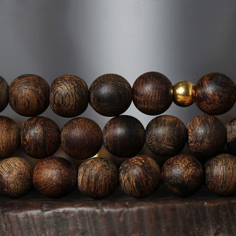 Karma Stone 108-Bead Wooden  Rosary Bracelet Nha Trang Agarwood Turquoise Prayer Bracelet