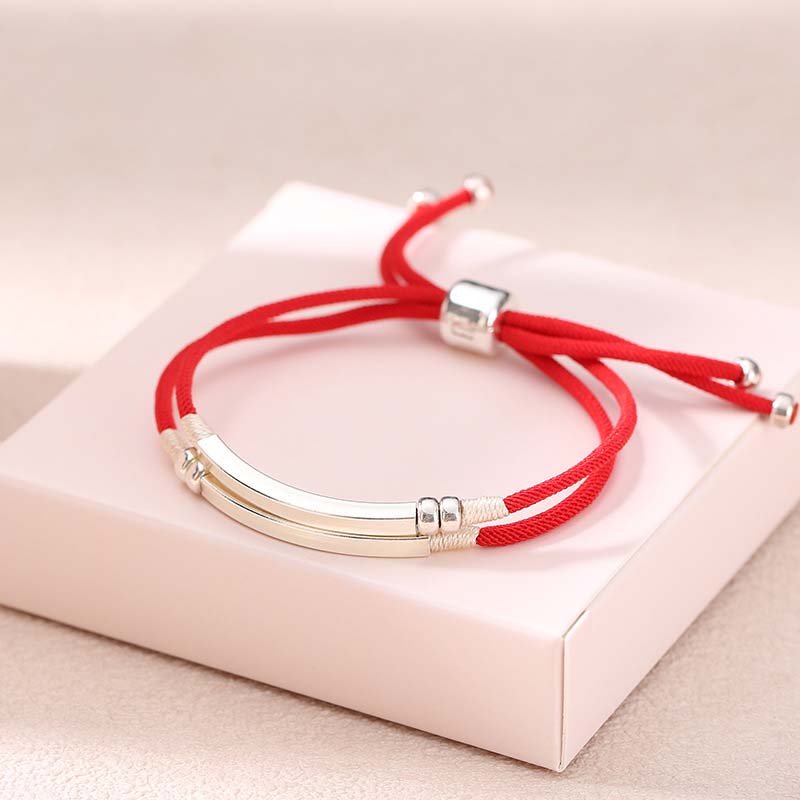 Karma Stone 925 Sterling Silver Red String Layered Braid Bracelet