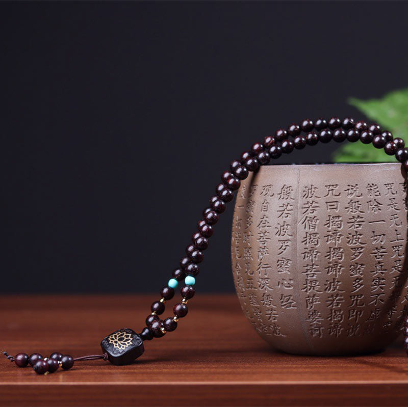 Karma Stone 108 Mala Beads Tibetan Small Leaf Red Sandalwood Lotus Balance Bracelet
