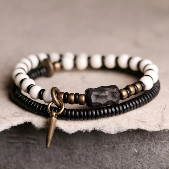 Karma Stone Yak Bone Ebony Wood Copper Strength Couple Bracelet