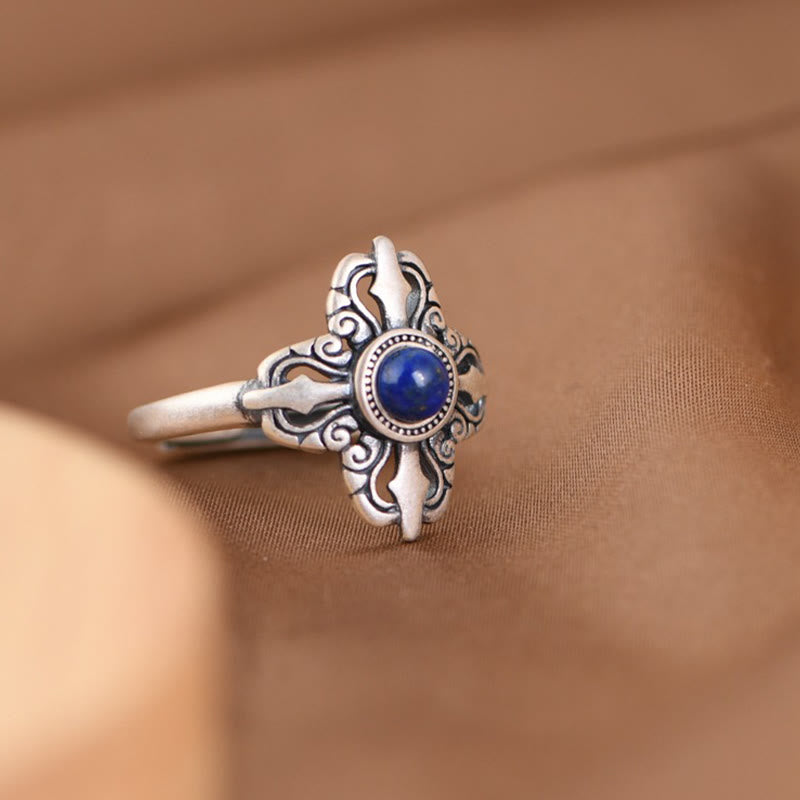 Karma Stone Tibet 925 Sterling Silver Natural Lazurite Positive Adjustable Ring