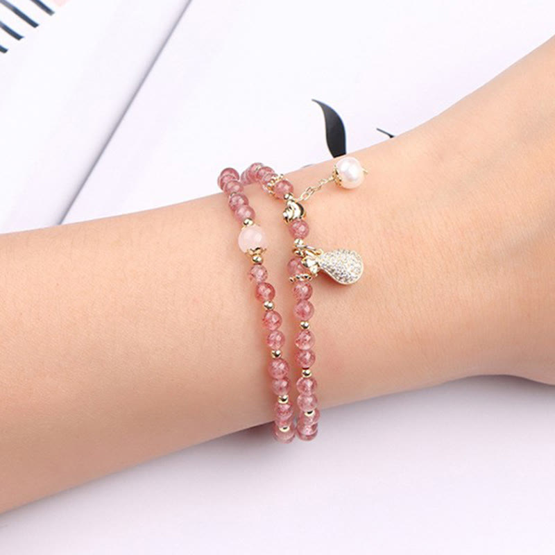 Karma Stone Strawberry Quartz Money Bag Positive Charm Double Wrap Bracelet