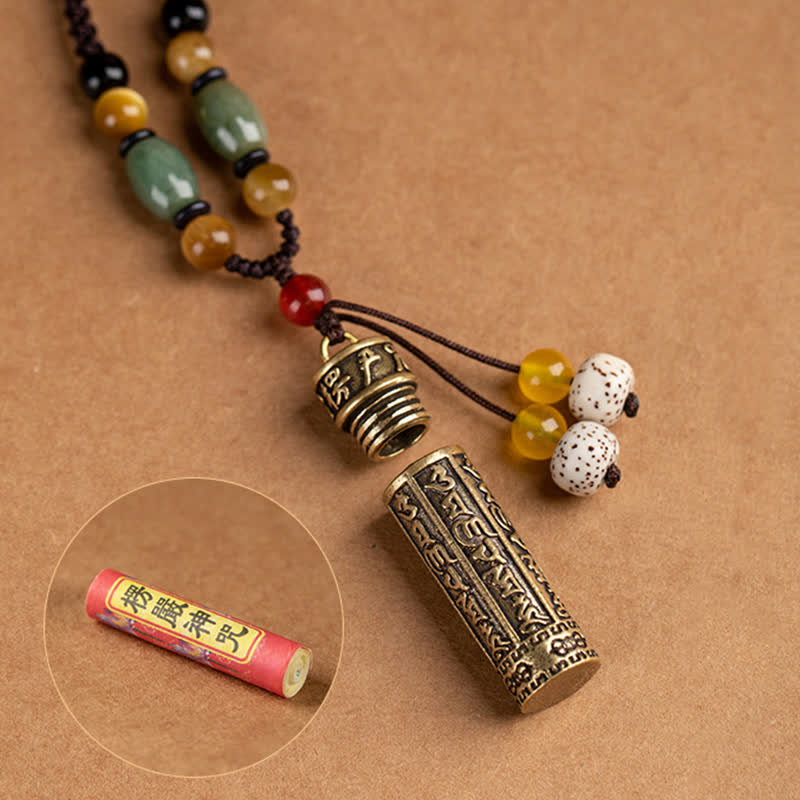 Karma Stone Tibet Om Mani Padme Hum Agate Shurangama Sutra Protection Necklace Pendant