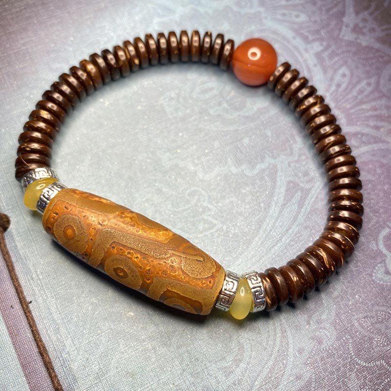 Karma Stone Tibetan Nine-Eye Dzi Bead Wealth Bracelet