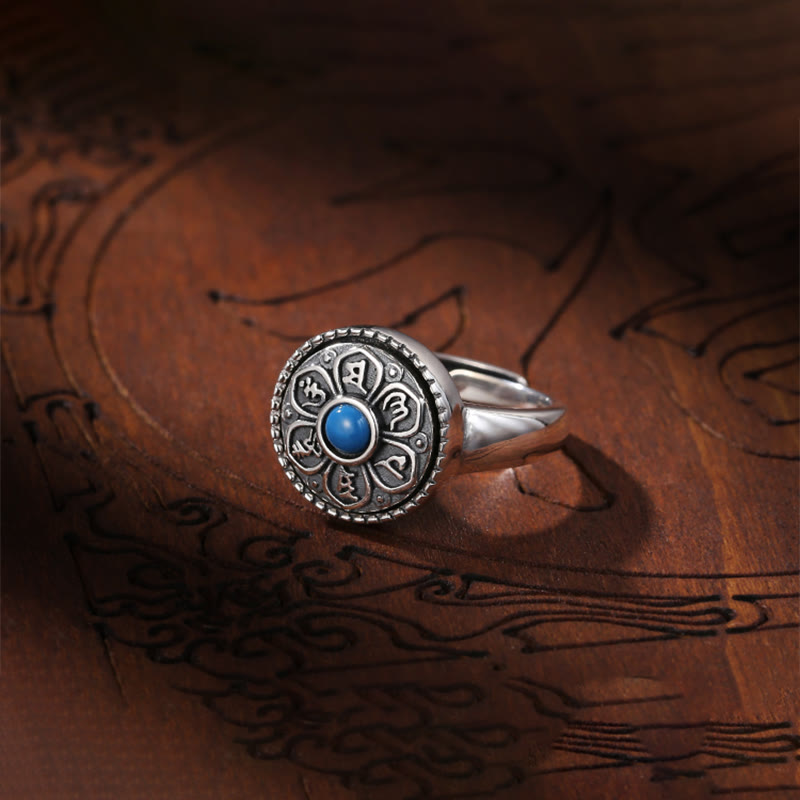 Karma Stone Tibetan Om Mani Padme Hum Peace Rotatable Ring