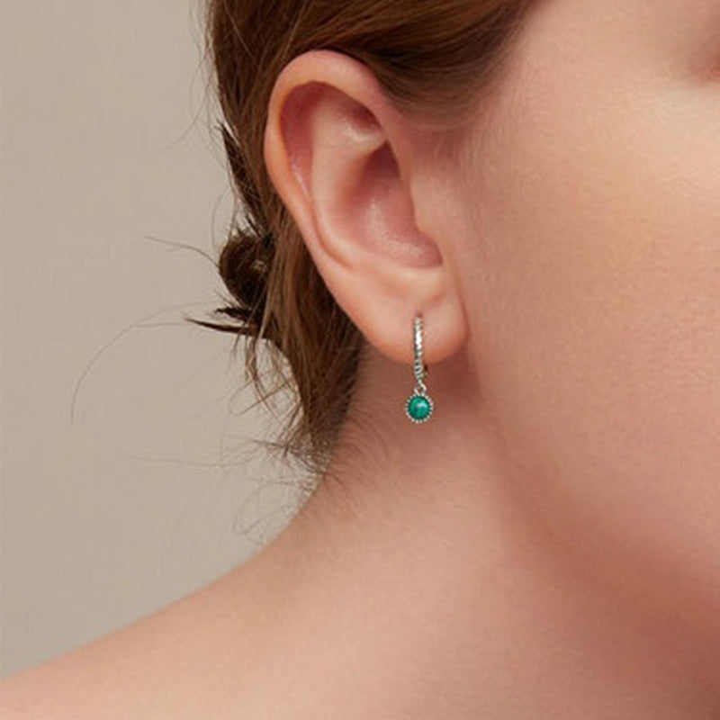 Karma Stone 925 Sterling Silver Round Malachite Anti-Anxiety Drop Earrings