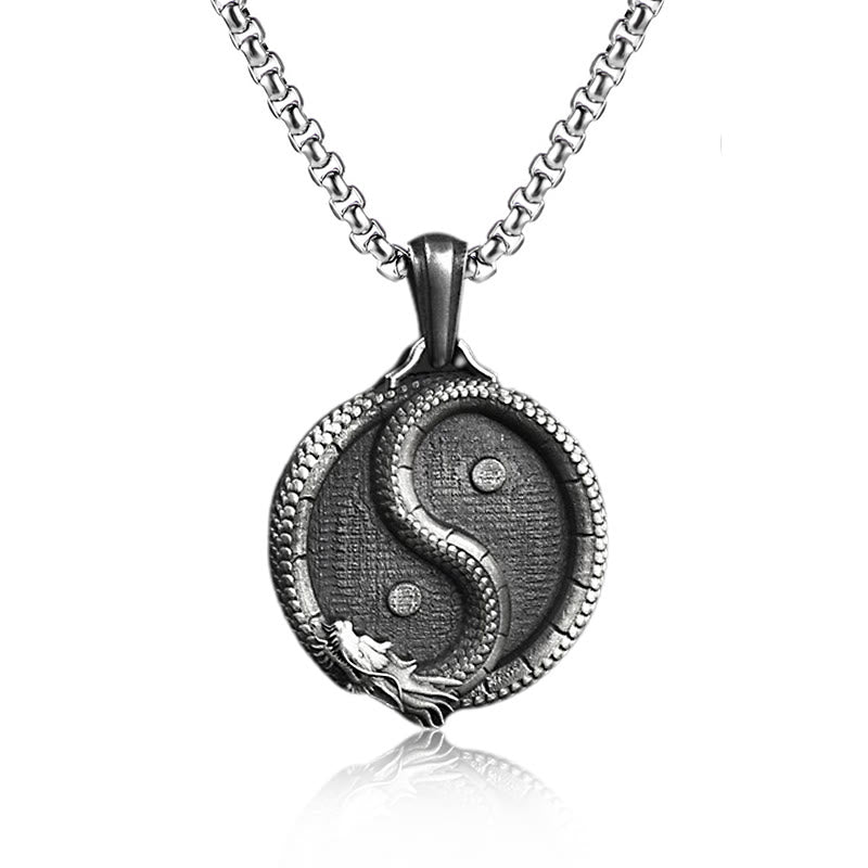 Karma Stone Pure Tin Yin Yang Dragon Luck Strength Necklace Pendant