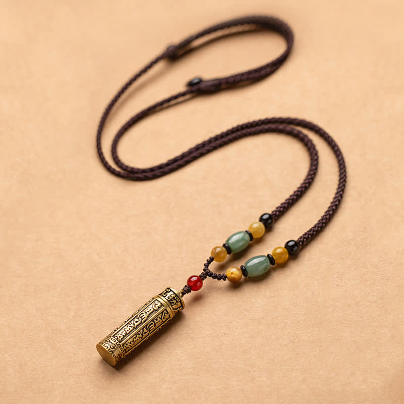 Karma Stone Tibet Om Mani Padme Hum Agate Shurangama Sutra Protection Necklace Pendant