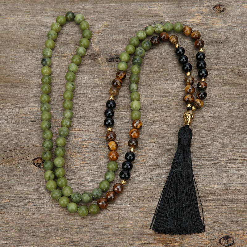 Karma Stone Tibetan Green Jasper Protection Mala Bracelet