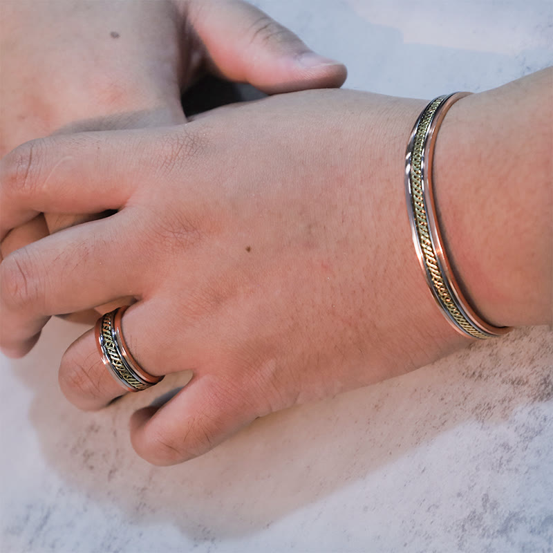 Karma Stone Magnetic Copper Balance Adjustable Cuff Bracelet Bangle Ring