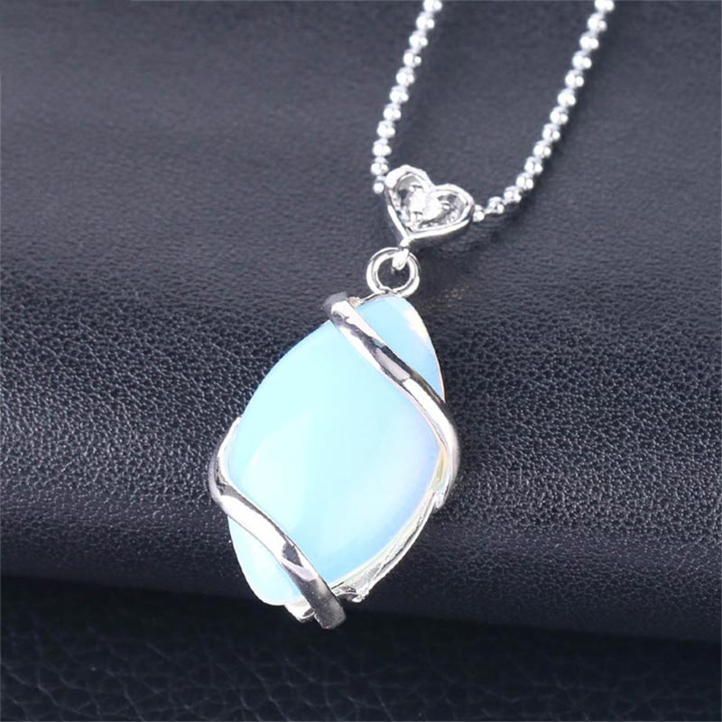 Karma Stone Marquise Pattern Natural Crystal Stone Charm Necklace Pendant
