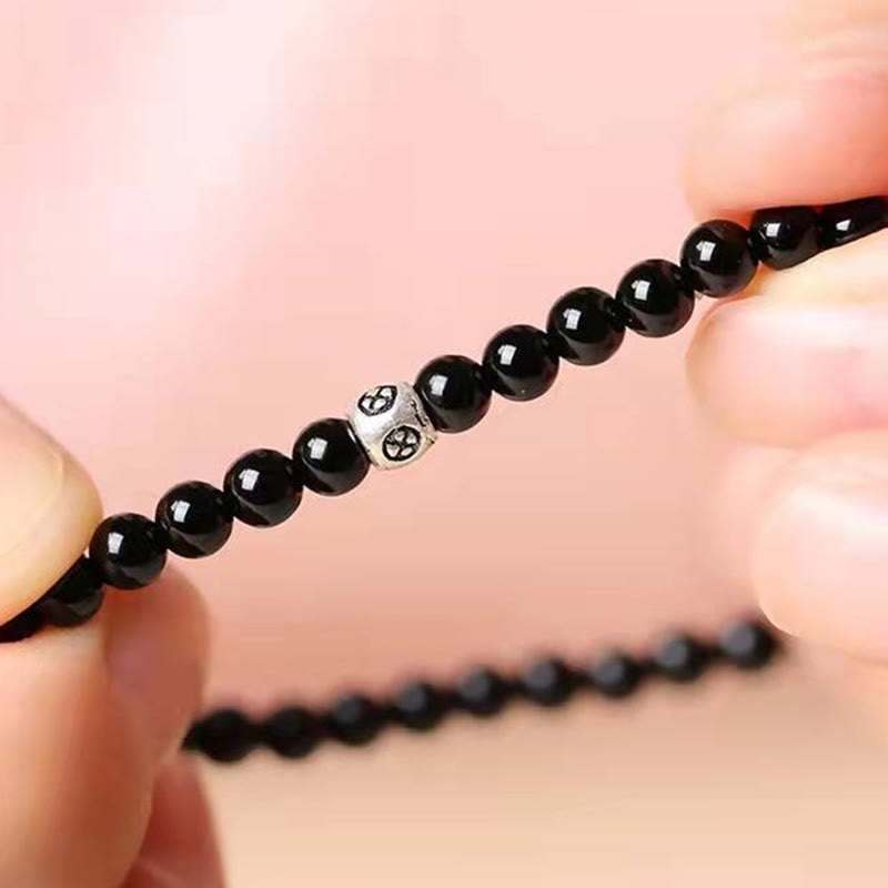 Karma Stone Natural Black Obsidian Smoky Quartz Purification Strength Bracelet