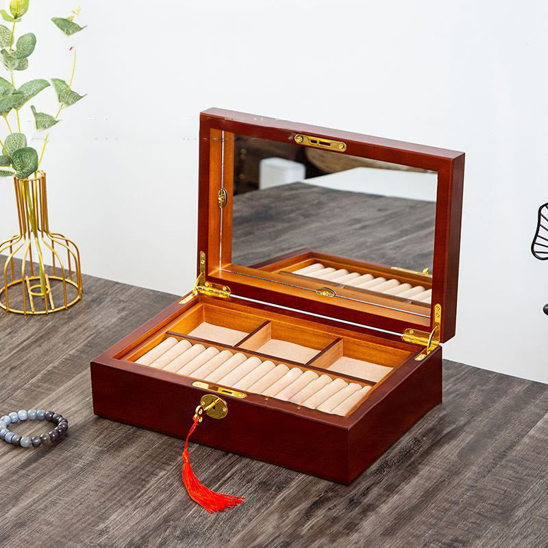 Karma Stone Vintage Wooden Jewelry Box Two-Layer Solid Wood Jewelry Storage Box