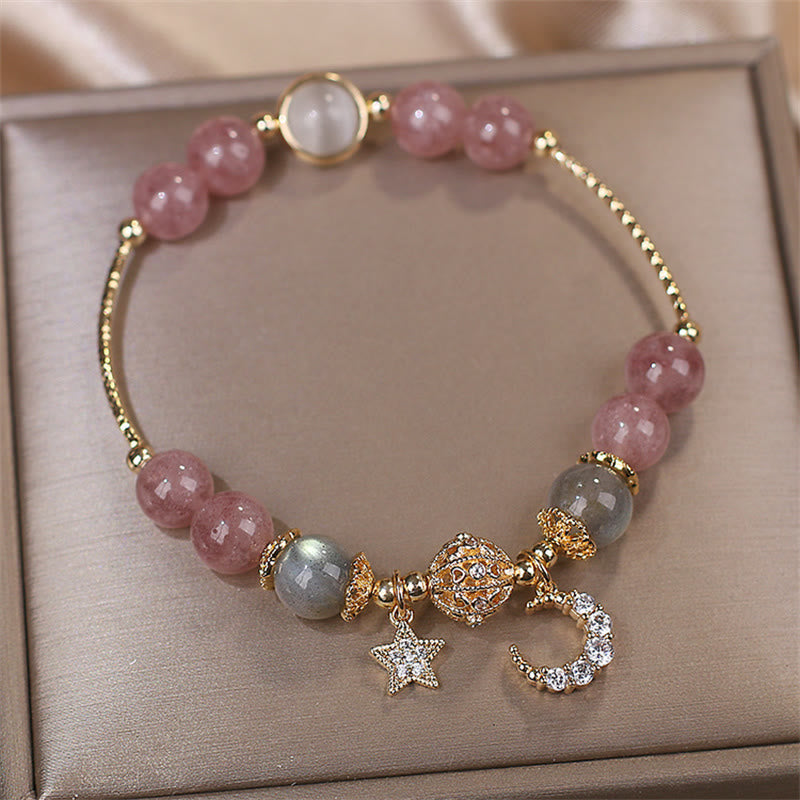 Karma Stone Strawberry Quartz Moonstone Moon Star Love Bracelet