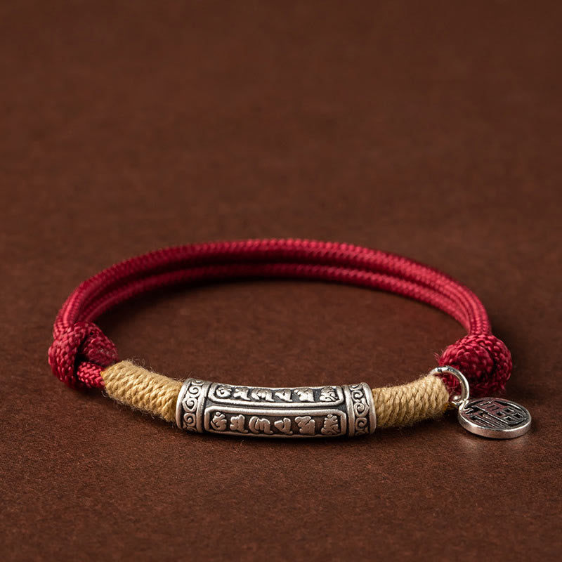 Karma Stone 999 Sterling Silver Tibet Handmade Om Mani Padme Hum Fu Character TopRank Character Luck Braided Bracelet