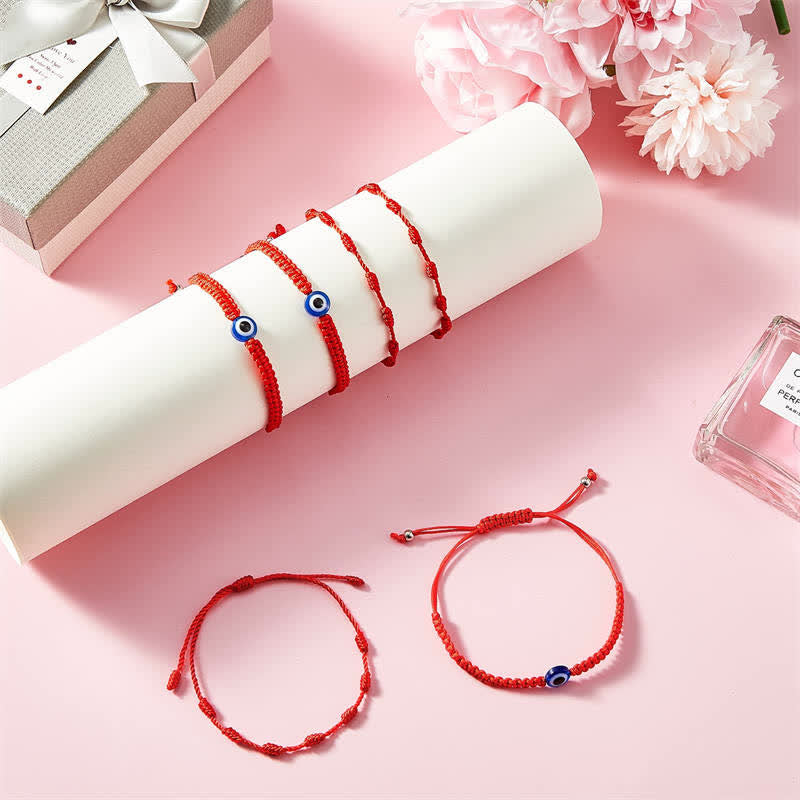 Karma Stone 4Pcs Evil Eye Seven Knot Red String Protection Bracelet