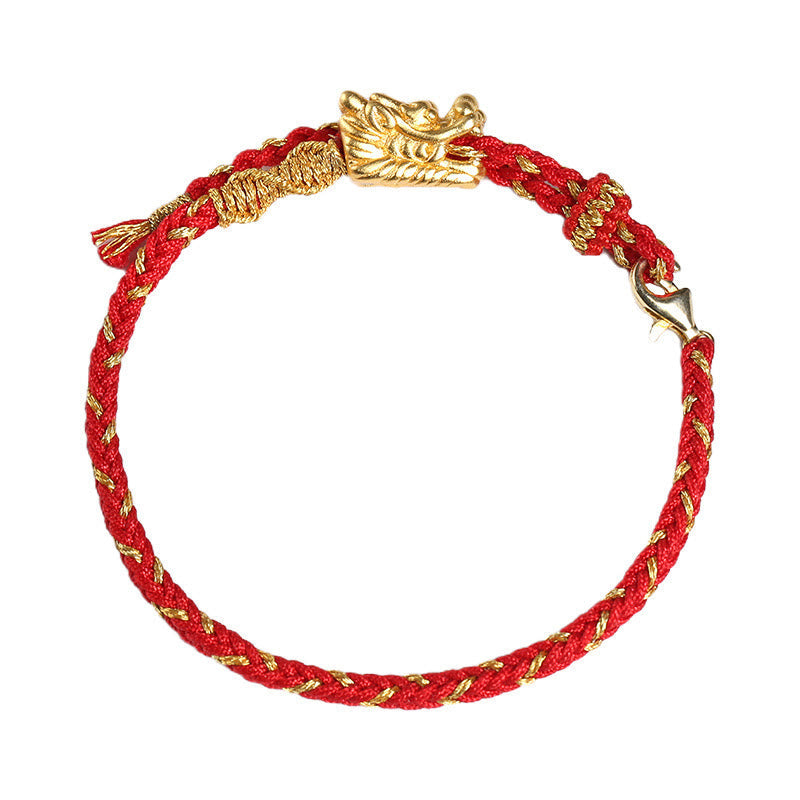 Karma Stone 999 Sterling Silver Handcrafted Dragon Luck Eight Thread Knot Red String Braided Bracelet