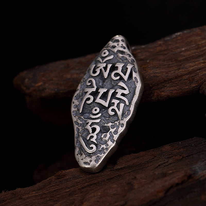 Karma Stone Tibetan 925 Sterling Silver Om Mani Padme Hum Dorje Vajra Engraved Strength Necklace Pendant