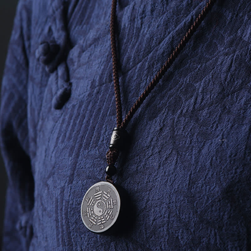 Karma Stone Black Obsidian Bagua Yin Yang Strength Necklace Pendant
