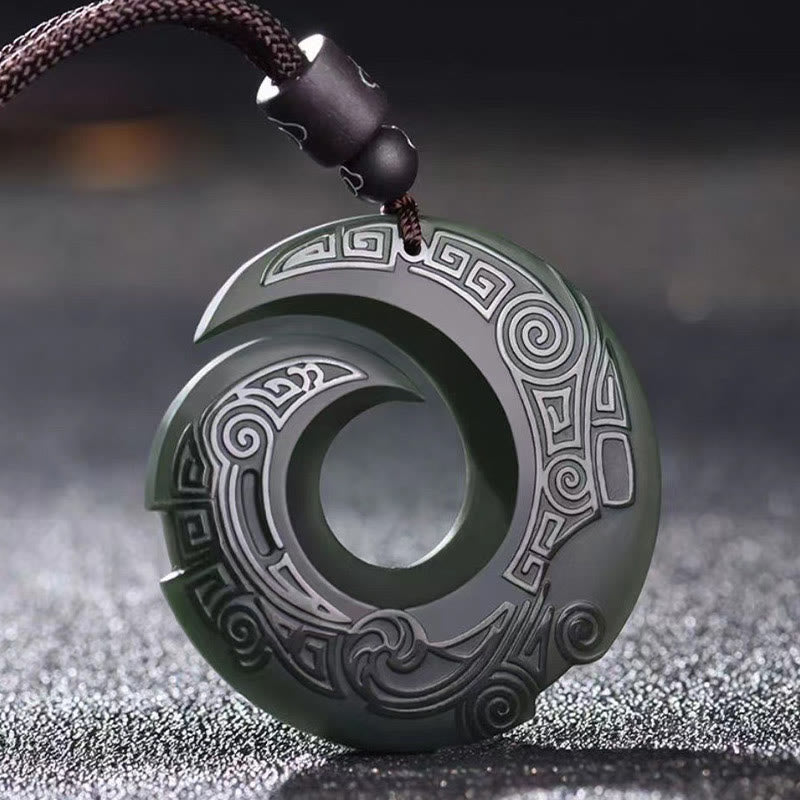 Karma Stone One's Luck Improves Design Patern Hetian Cyan Jade Peace Buckle Luck Necklace Pendant