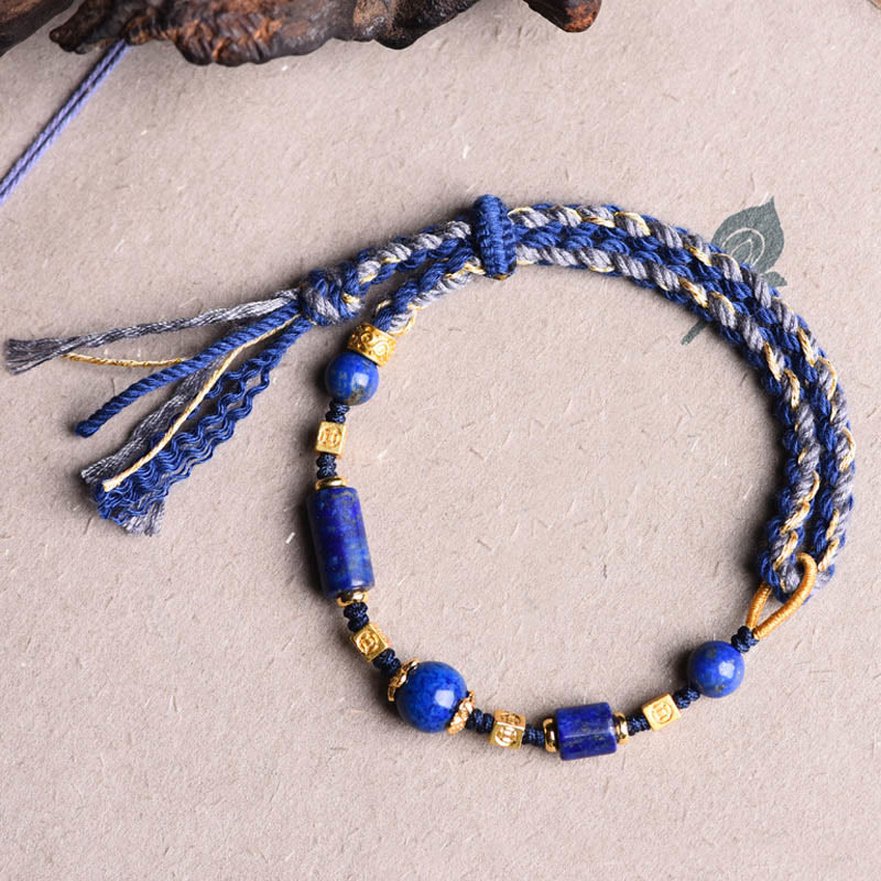 Karma Stone Handmade Natural Lazurite Bead Positive Rope Bracelet