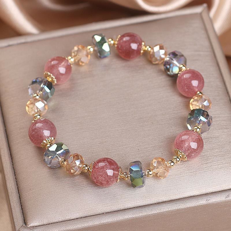 Karma Stone Natural Strawberry Quartz Colorful Crystal Positive Bracelet