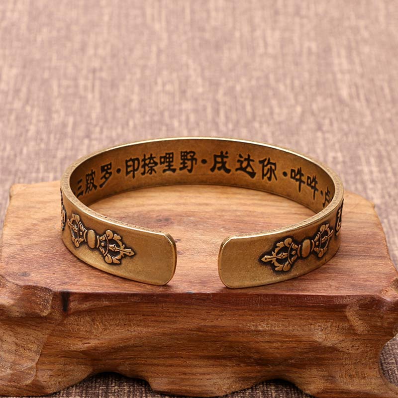 Karma Stone Tibetan Mahāpratisarā Mantra Sanskrit Copper Brass Healing Bracelet Bangle