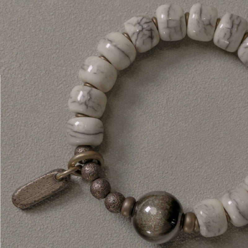 Karma Stone Tibetan Yak Bone Gold Sheen Obsidian Brass Bead Strength Bracelet