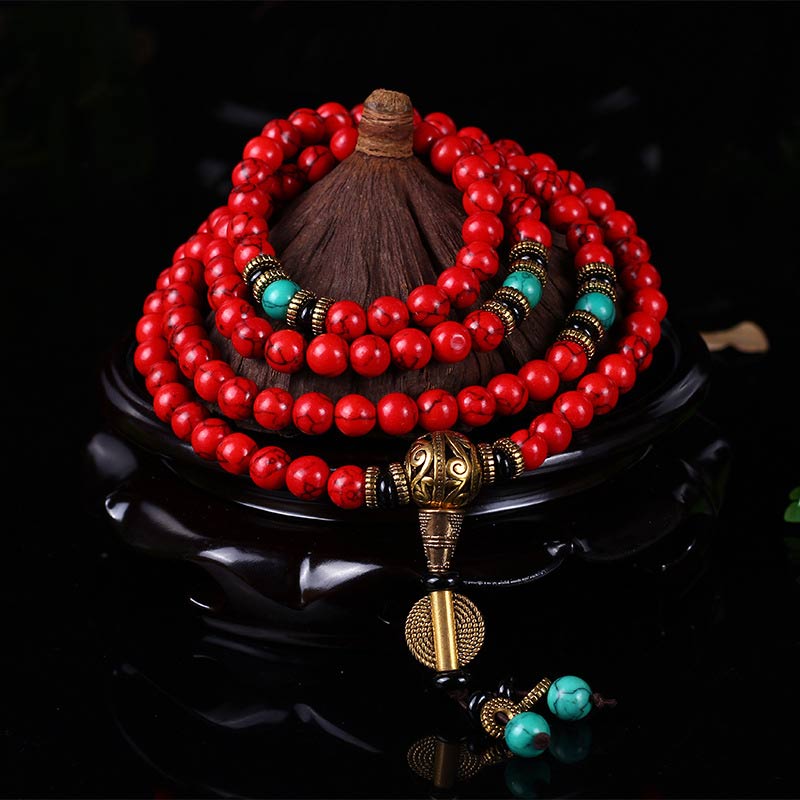 Karma Stone Tibetan Mala Red Turquoise Lucky Necklace Bracelet Necklace