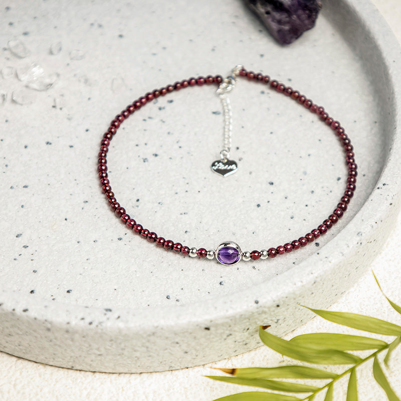 Karma Stone Garnet Amethyst Purification Calm Anklet