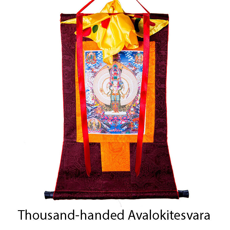 Karma Stone Tibetan Thousand-handed Avalokitesvara Framed Thangka Blessing Decoration