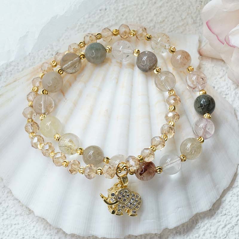 Karma Stone Rose Quartz Elephant Healing Energy Charm Bracelet