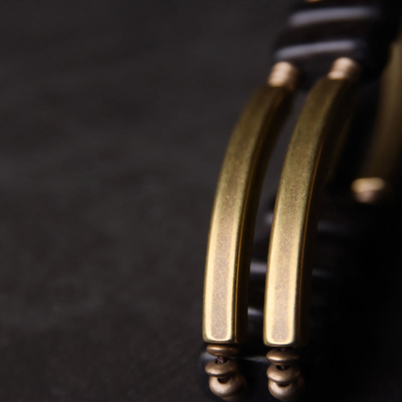 Karma Stone Tibetan Ebony Wood Copper Balance Double Layer Bracelet
