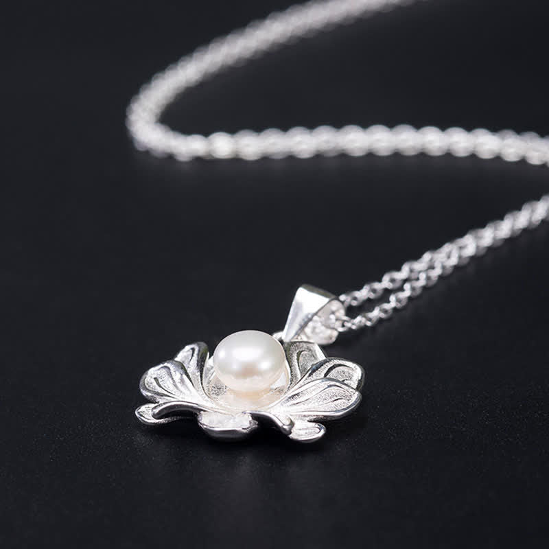 Karma Stone 925 Sterling Silver Lotus Flower Pearl Wealth Necklace Pendant