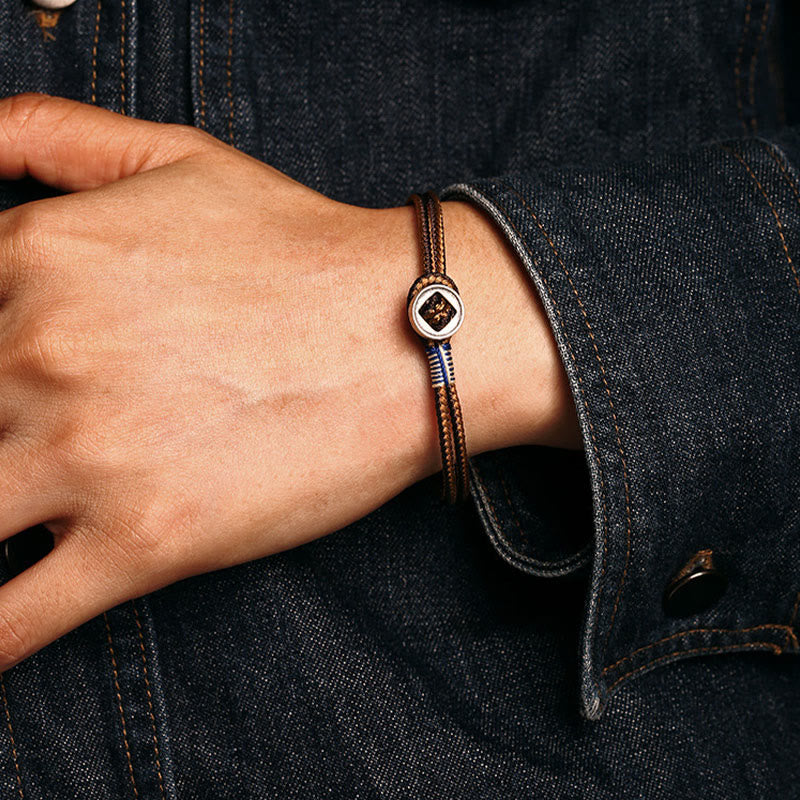 Karma Stone  925 Sterling Silver Handmade Button Protection Weave String Bracelet