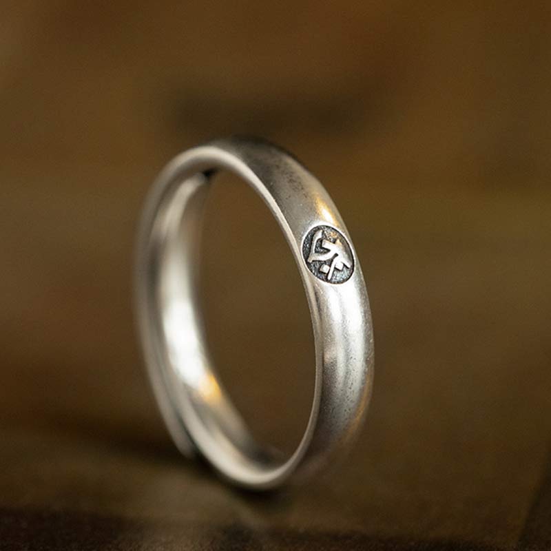 Karma Stone 925 Sterling Silver Chinese Zodiac Natal Buddha Blessing Couple Ring